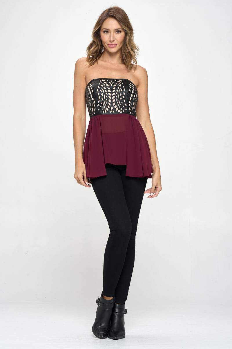 Laser cut out color block tube top