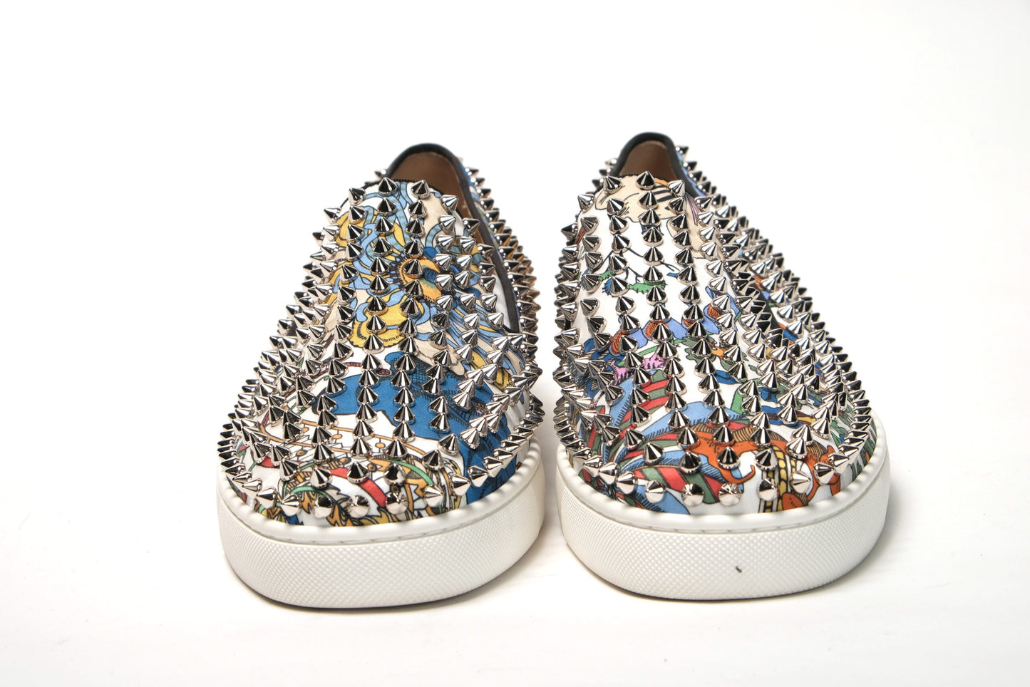 Christian Louboutin White/Multi Silver Rollerboat Flat Crepe Shoes