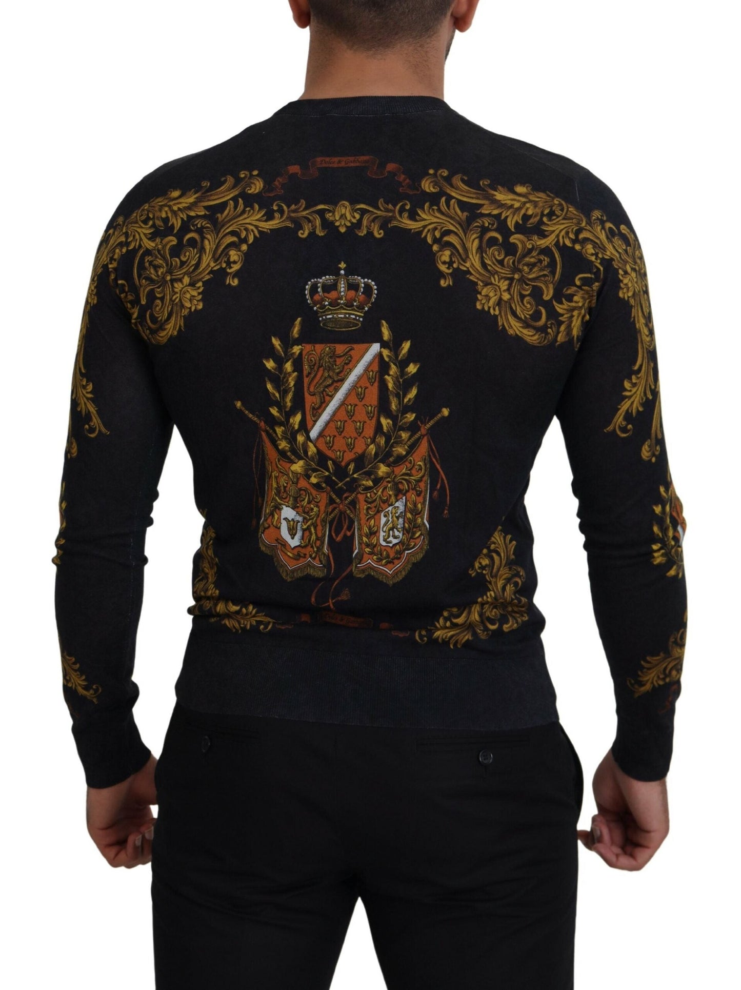 Dolce & Gabbana Gray Silk Baroque Medal Motive Sweater