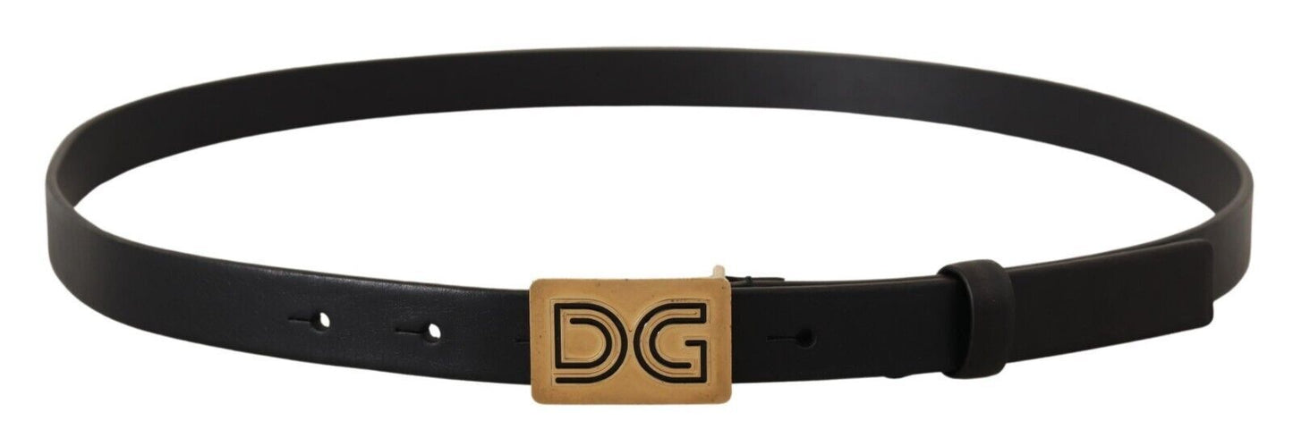 Dolce & Gabbana Black Leather Gold DG Logo Buckle Belt