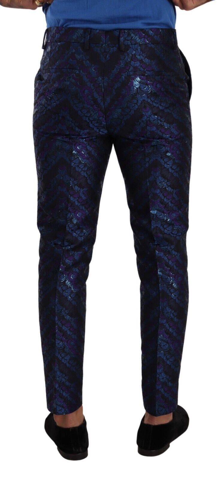 Dolce & Gabbana Blue Purple Jacquard Formal Trouser Dress Pants