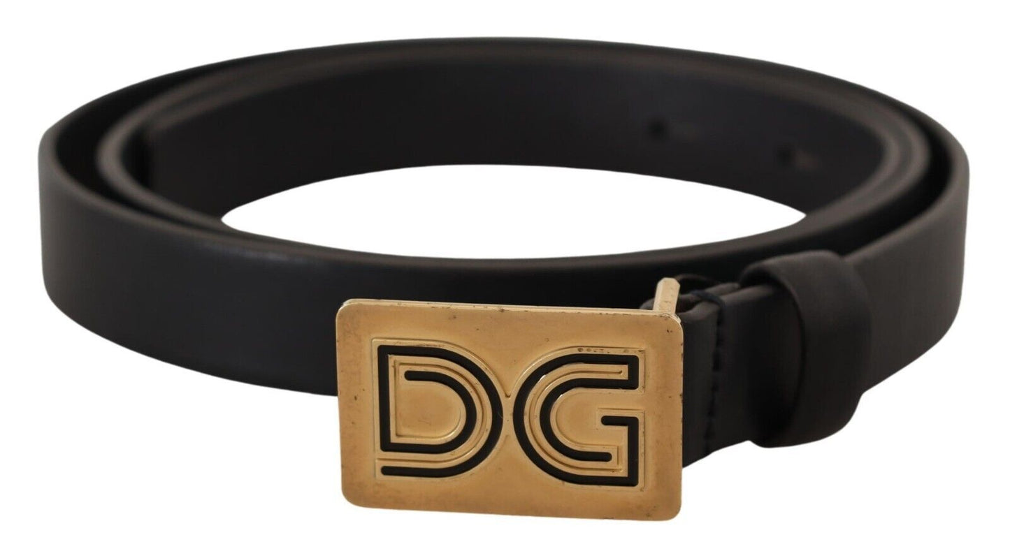 Dolce & Gabbana Black Leather Gold DG Logo Buckle Belt