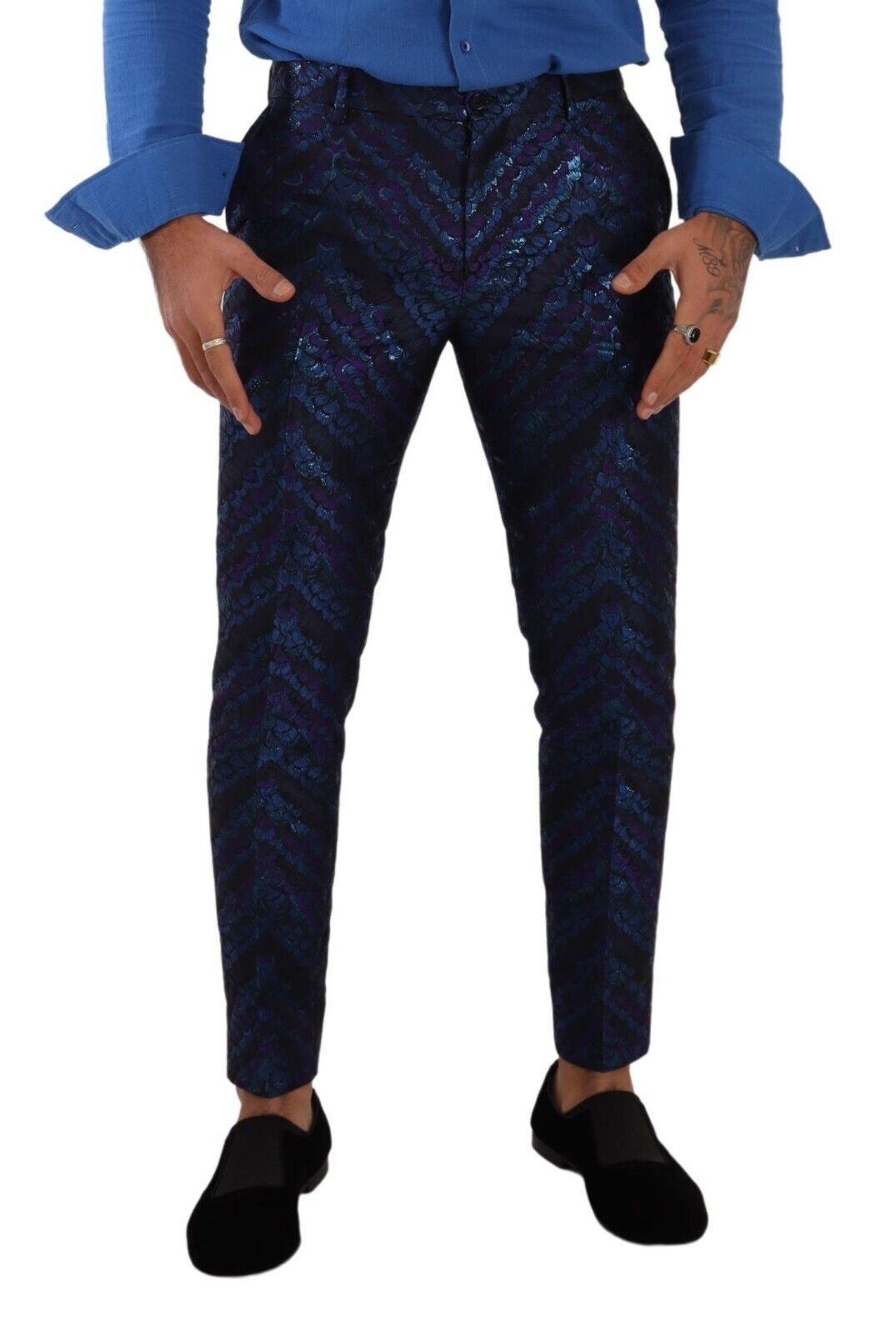 Dolce & Gabbana Blue Purple Jacquard Formal Trouser Dress Pants