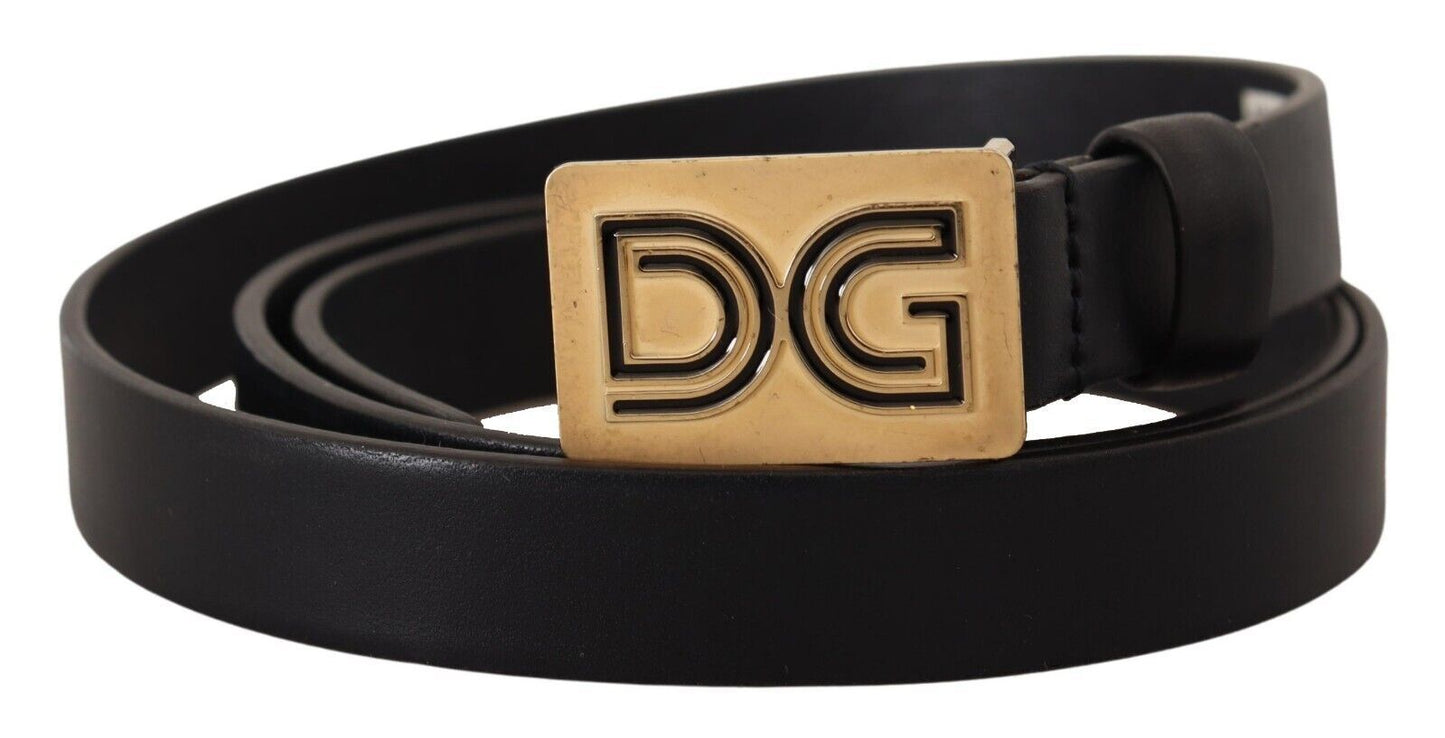 Dolce & Gabbana Black Leather Gold DG Logo Buckle Belt