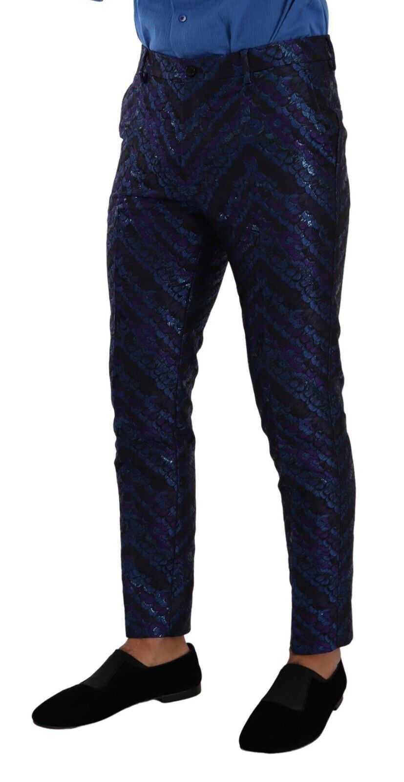 Dolce & Gabbana Blue Purple Jacquard Formal Trouser Dress Pants