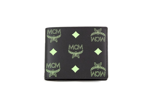 MCM Small Black Summer Green Smooth Visetos Monogram Logo Leather